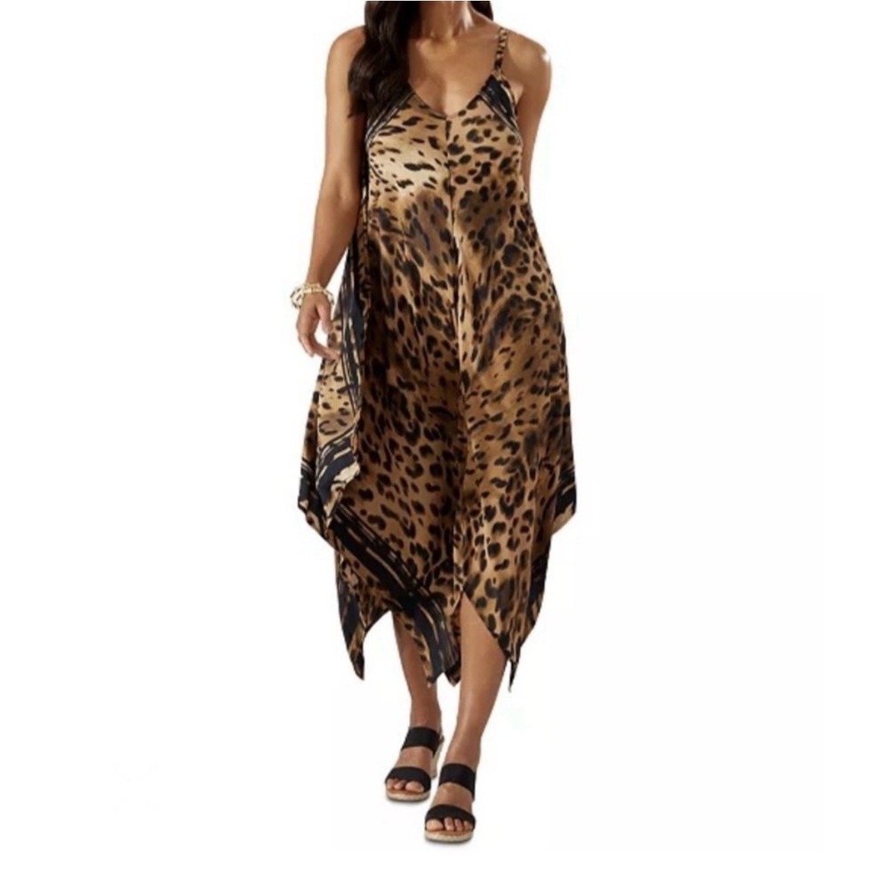 Tommy Bahama Sun Cat Leopard Scarf Dress S/M NWT Animal Print Slip Midi